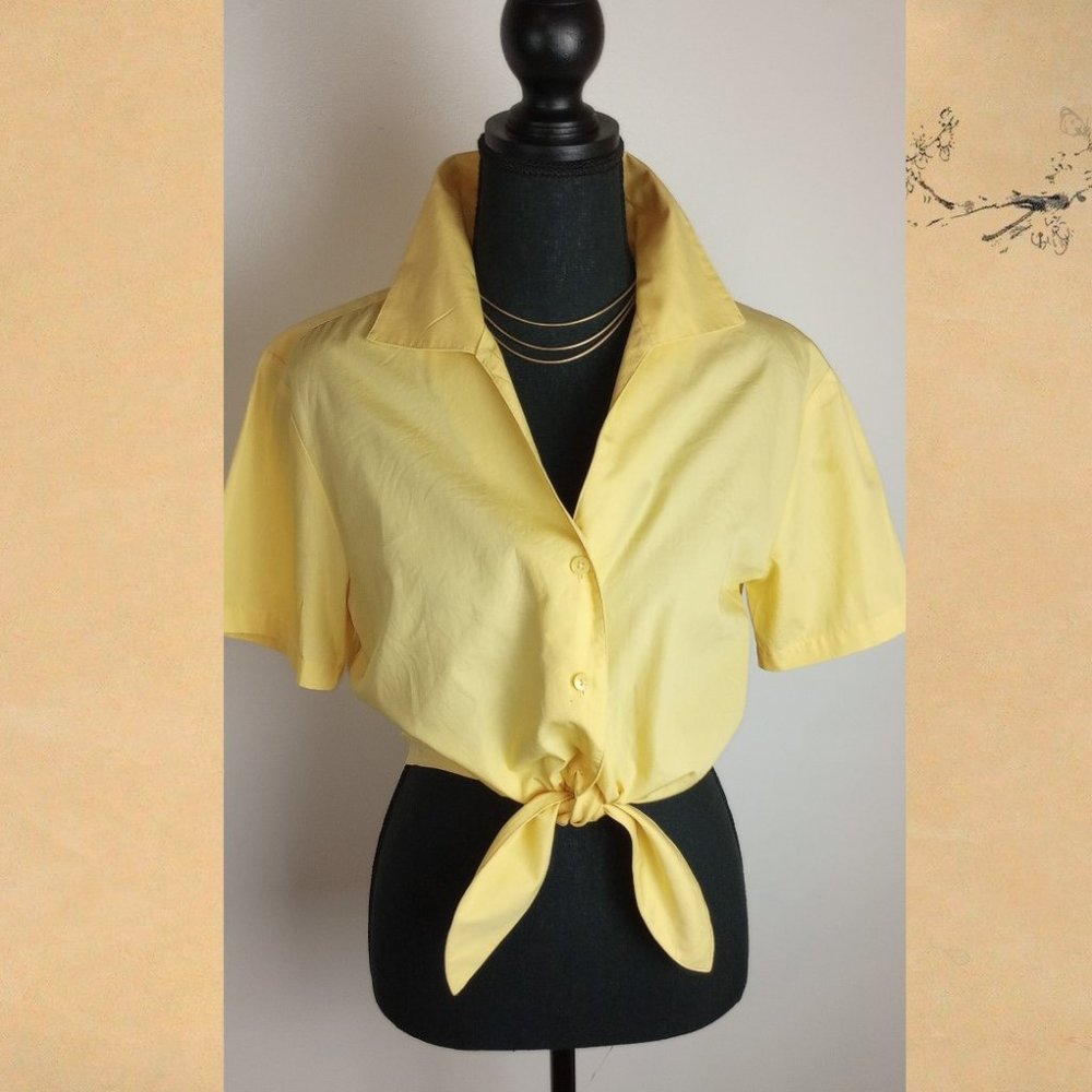 Vintage Button-Down, Midriff Tie Blouse by Talbots / Sunny Yellow